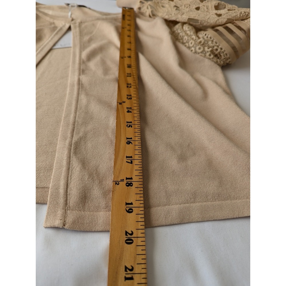 Siani Milano Cardigan Sweater Womens Size XL Flax Tan Open Lace Sleeves Modest - Picture 10 of 10